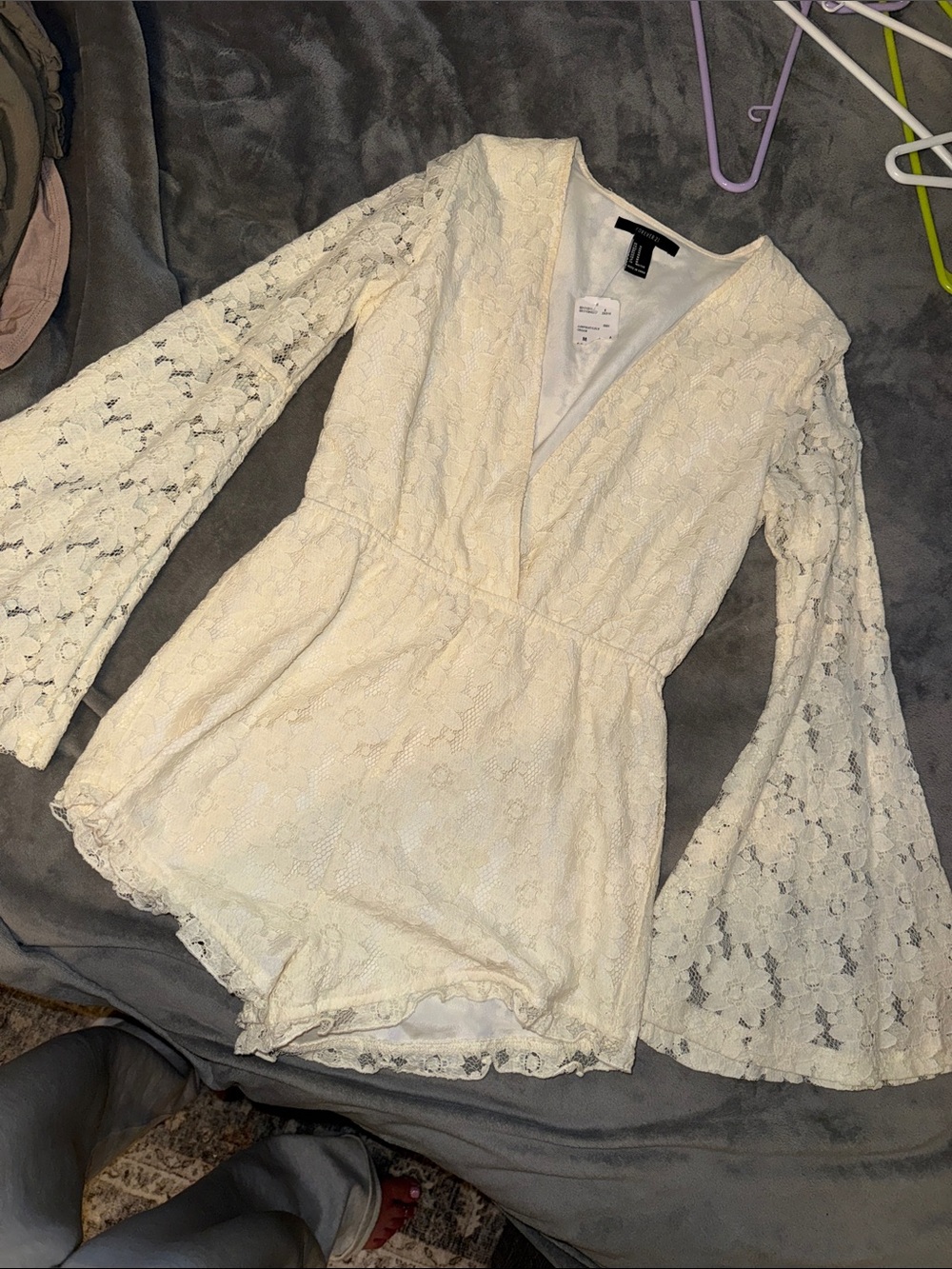 Forever 21 Cream Lace V-Neck Romper